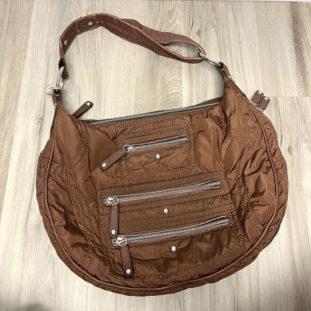 Tod's Luna Brown Nylon Media Hobo Purse Bag